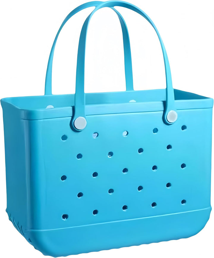 Waterproof basket bag for pool days, with quick-drainage feature.