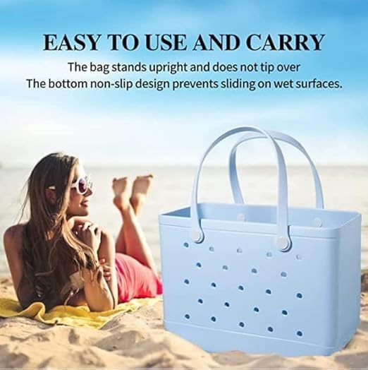 Large capacity waterproof bag with drain holes for beach & pool.