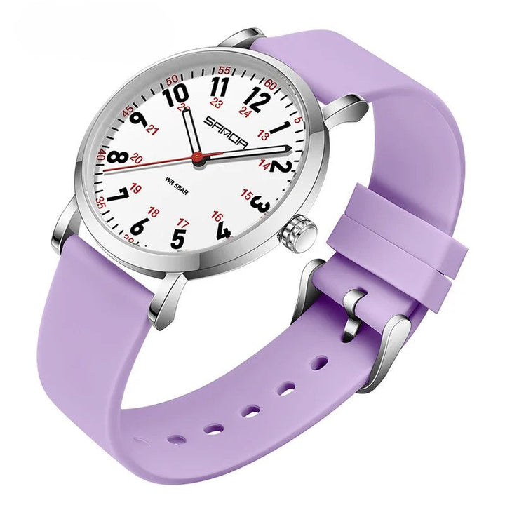 Easy-read luminous dial on a waterproof unisex nurse watch with sweep second hand. Essential for healthcare pros.