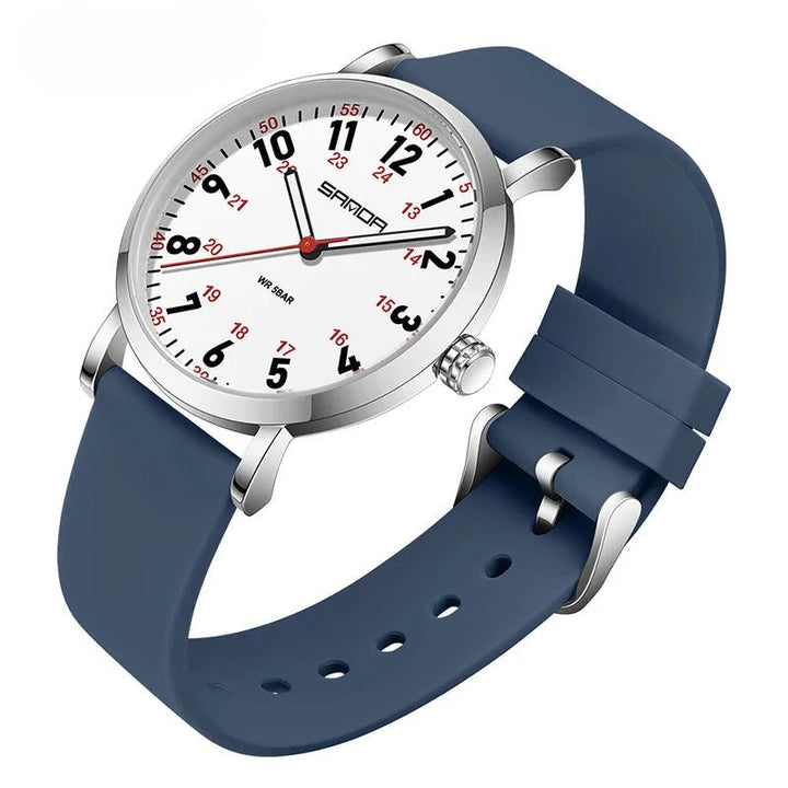 Professional waterproof unisex watch for nurses, easy-read luminous dial, sweep second hand. Caregiver gear.