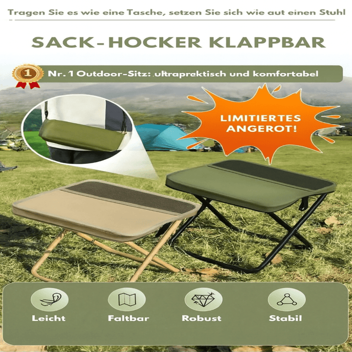 Portable waterproof backpack with integrated folding chair for hiking, camping, & outdoor events.