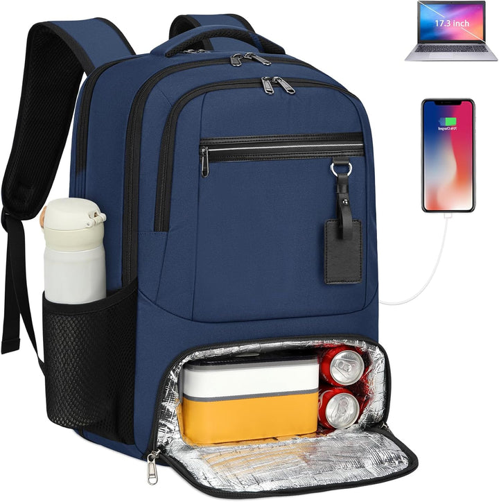 Heavy-duty waterproof school bag for laptops, featuring USB connectivity & insulated lunch area.