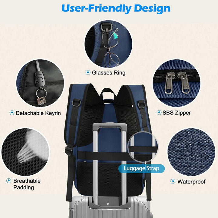 Practical daily carry backpack: waterproof, fits laptops, USB charging & an insulated lunch pouch.