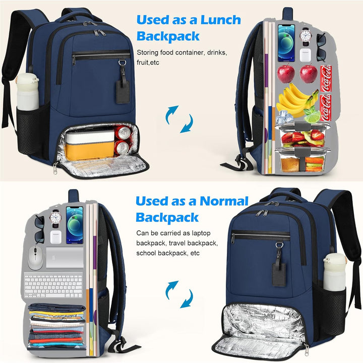 Multi-functional waterproof backpack for tech & food, perfect for school, work, or travel.