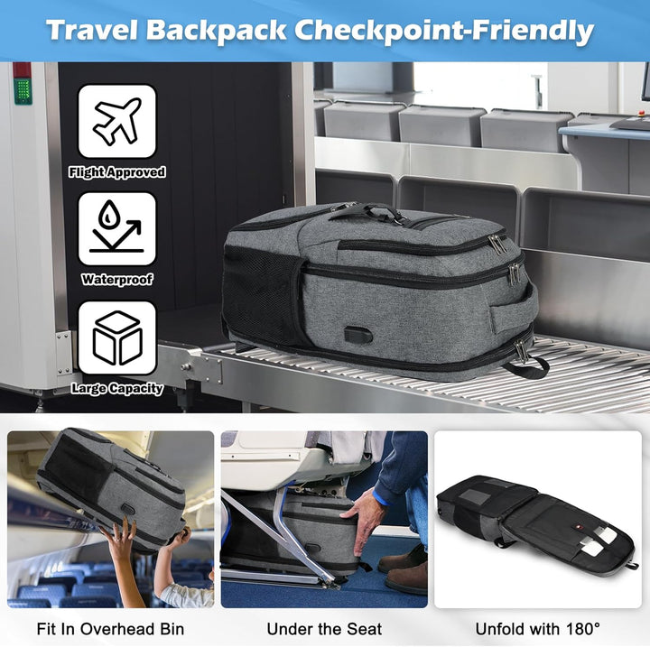 Organizational work backpack with multiple compartments, laptop sleeve, USB, and lunch section.