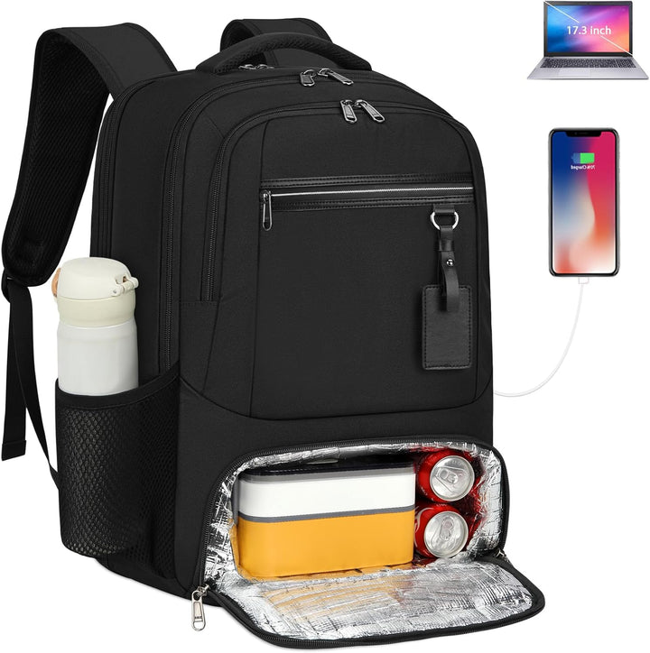 Versatile unisex laptop bag, ideal for work or school, includes USB charging & lunch compartment.