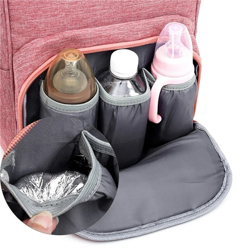 Unisex waterproof large capacity diaper backpack, with a clean and modern design, ideal for baby travel.