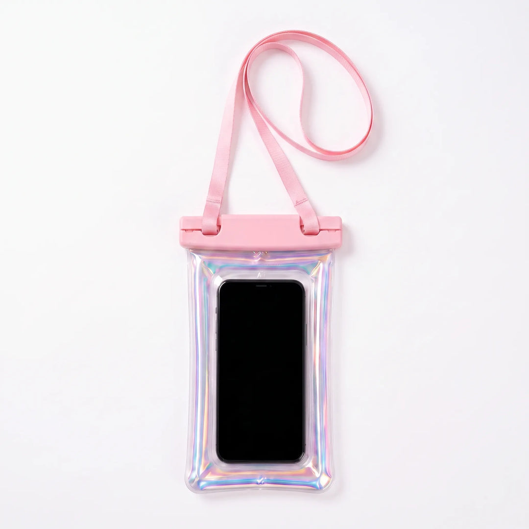 Secure unisex phone holder with neck strap, ideal for beach, pool, and water sports safety.