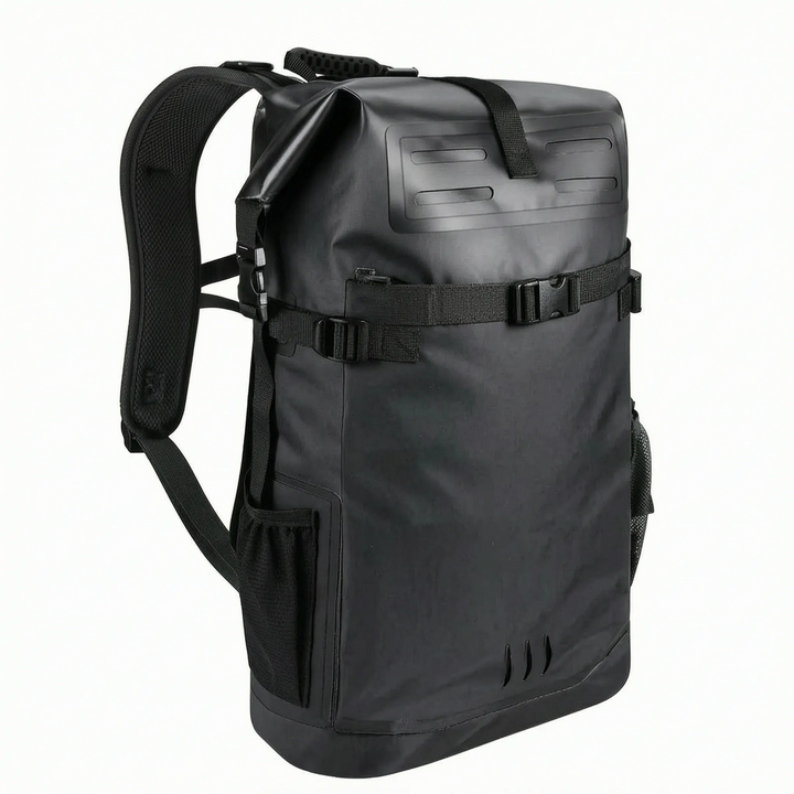 Adventure-ready waterproof roll top backpack. Protects gear during hiking, camping, & travel in any weather.