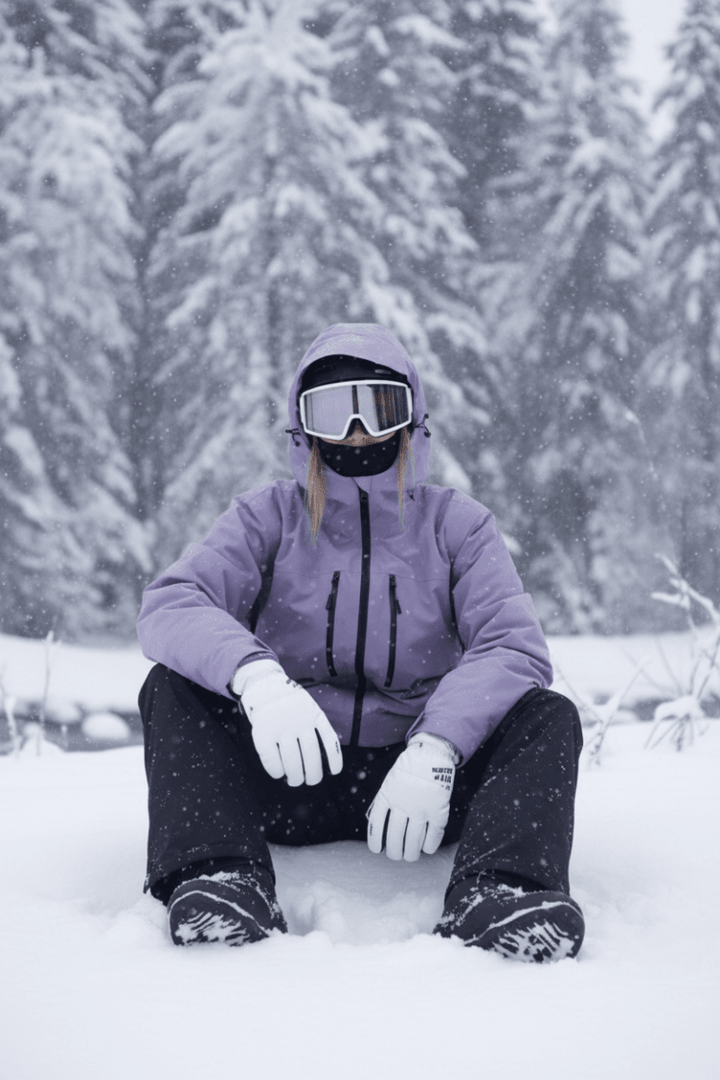 Unisex weather-resistant ski jacket worn by a person skiing. Perfect activewear for cold conditions & snow.