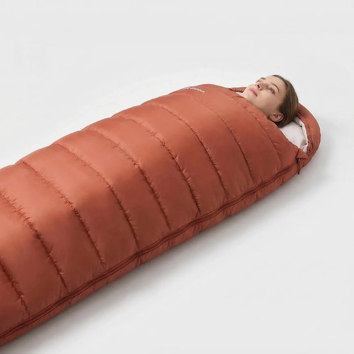 Oversized adult sleeping bag for 3-season camping, perfect for comfortable outdoor living and backpacking.
