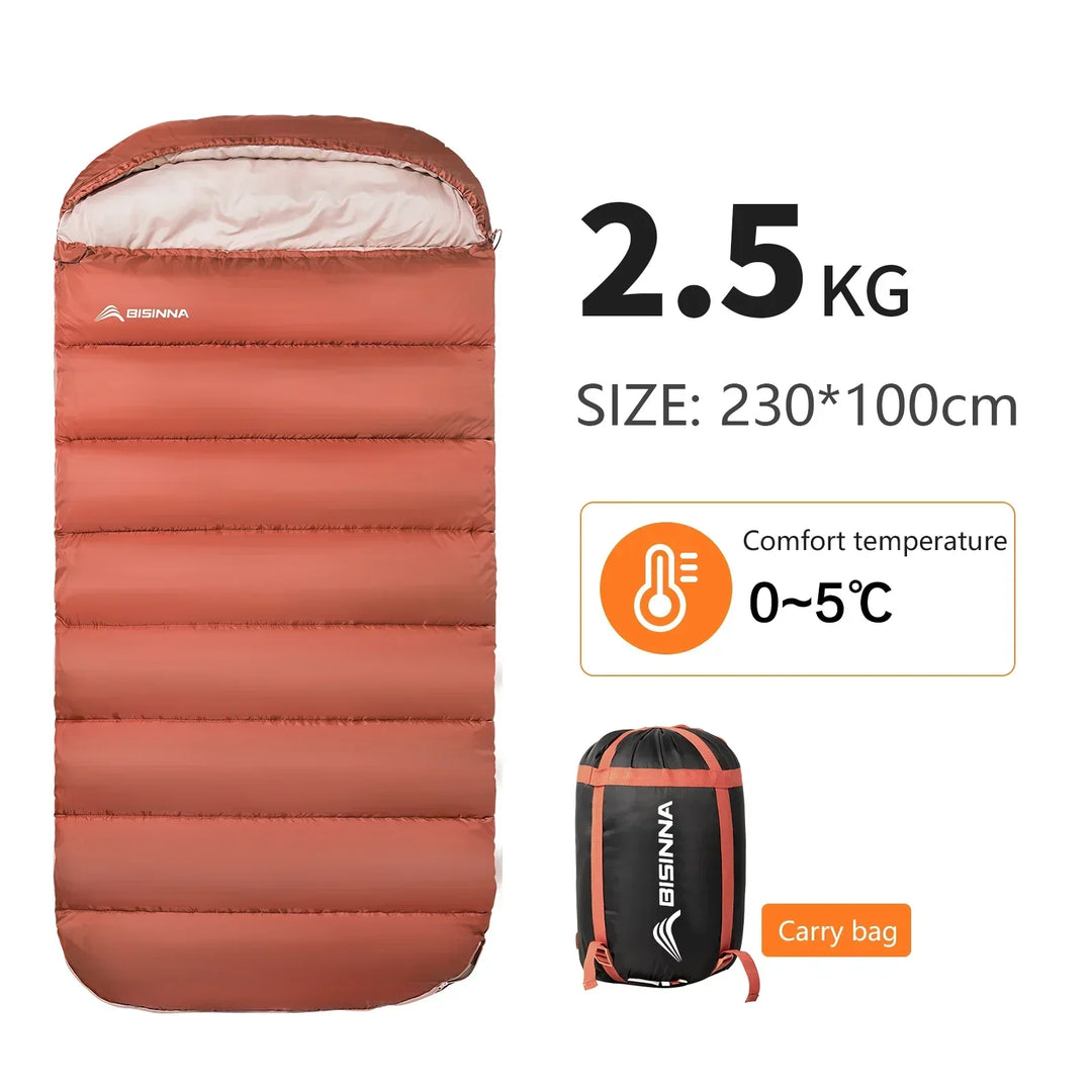 Cozy wide 3-season camping sleeping bag for adults, a perfect choice for comfortable outdoor and hiking excursions.