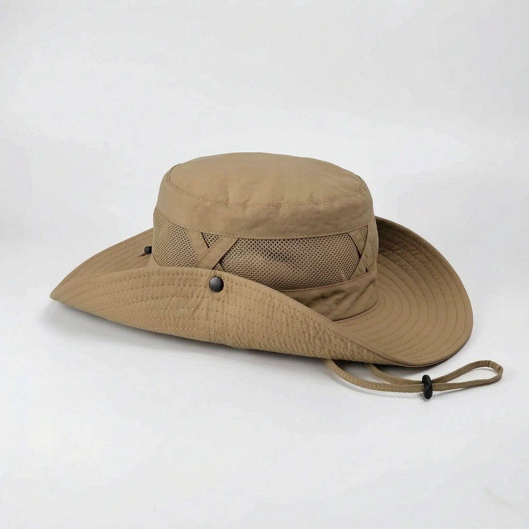 Adjustable unisex wide brim sun hat. UPF 50+ UV protection, breathable for fishing, hiking & camping.