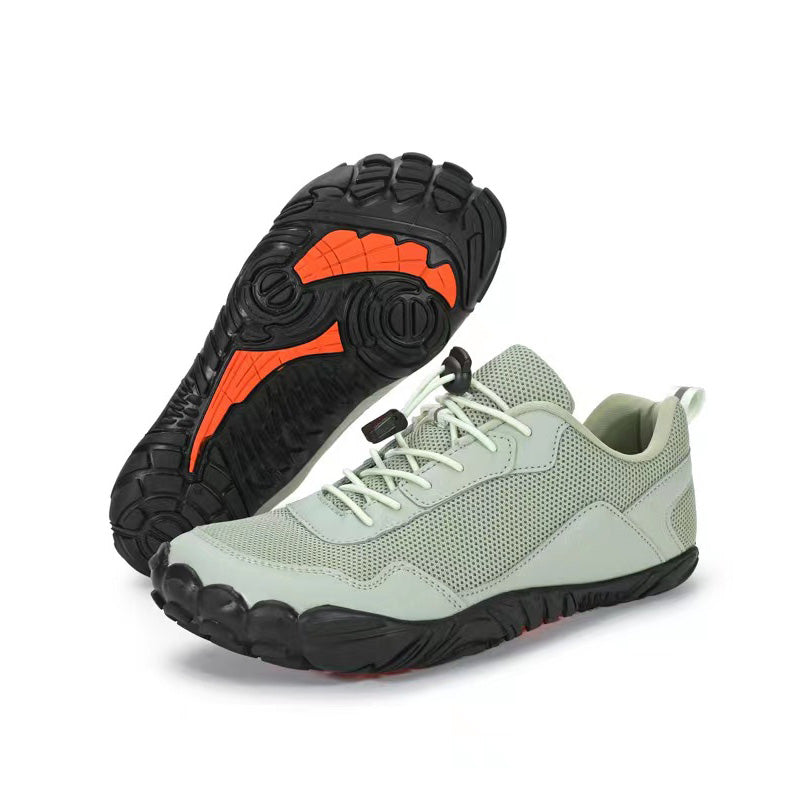 Adventure-ready unisex hiking shoes, wide toe box, orthopedic support, natural movement, breathable comfort.