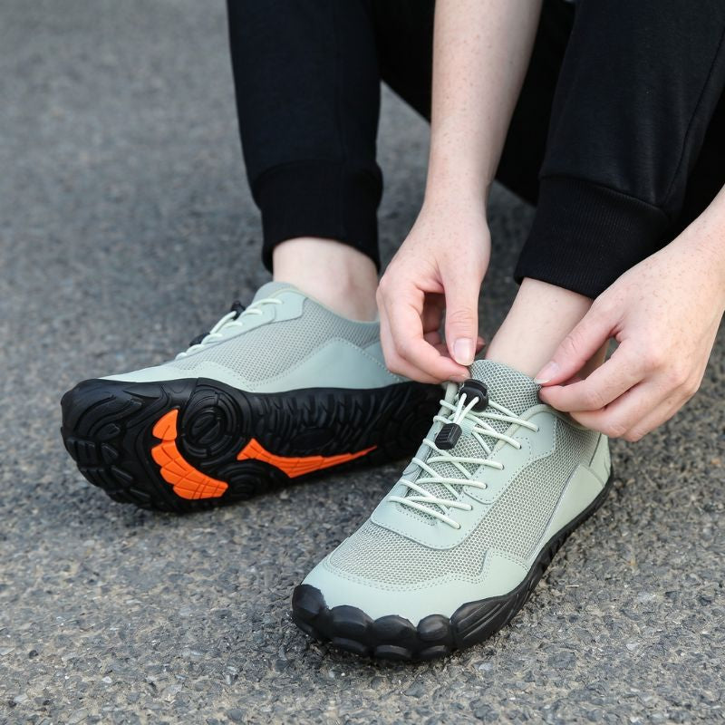 Men's & women's wide toe box orthopedic hiking shoes for natural movement & comfort on demanding trails.