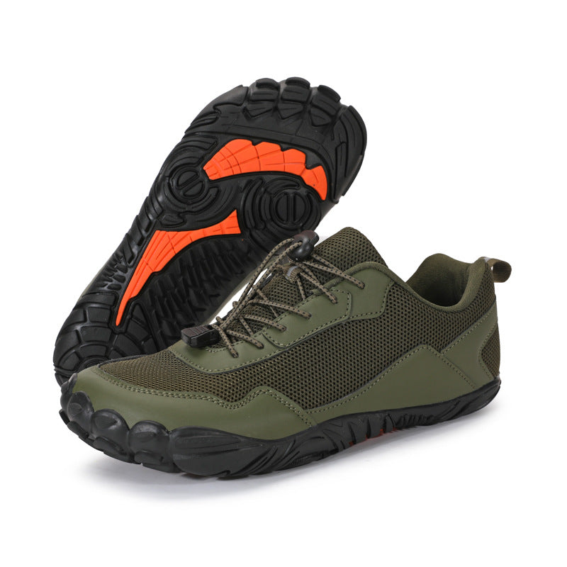 Comfortable wide toe box orthopedic hiking shoes, unisex, flexible zero-drop sole for natural trail use.