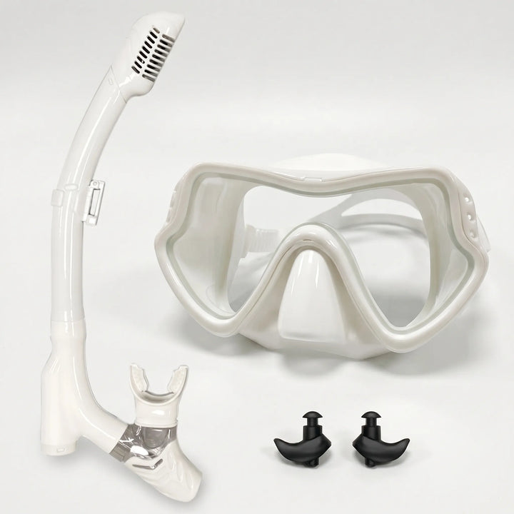 Adjustable strap on a flexible unisex snorkeling mask, ensuring a comfortable fit for water sports.