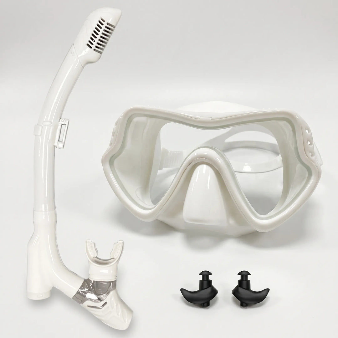 Crystal clear wide view snorkeling mask for superior underwater visibility during swimming and snorkeling.