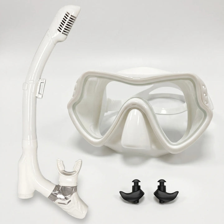 Crystal clear wide view snorkeling mask for superior underwater visibility during swimming and snorkeling.