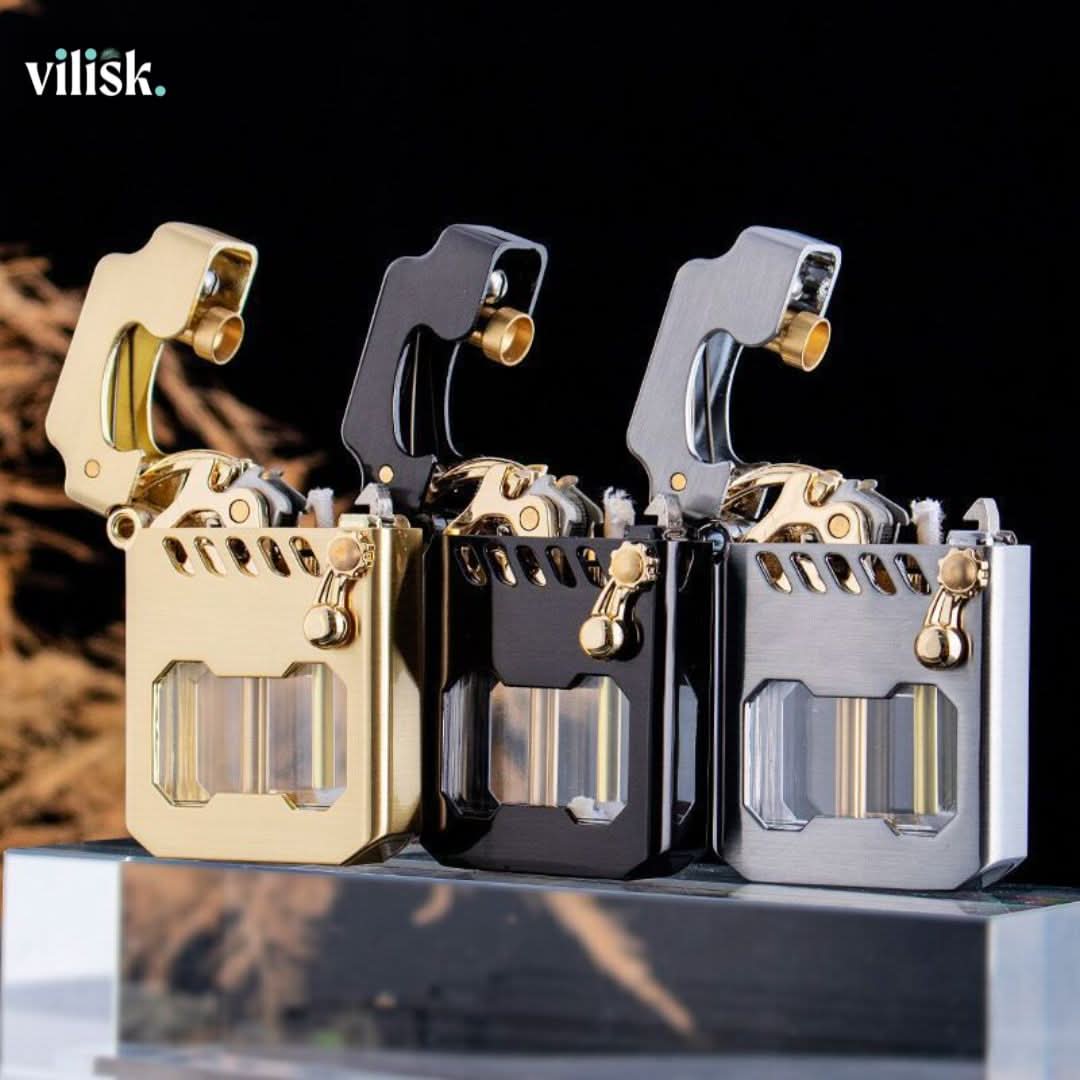 Elegant metal windproof lighter featuring a captivating visible gear mechanism, a unique gift for enthusiasts.