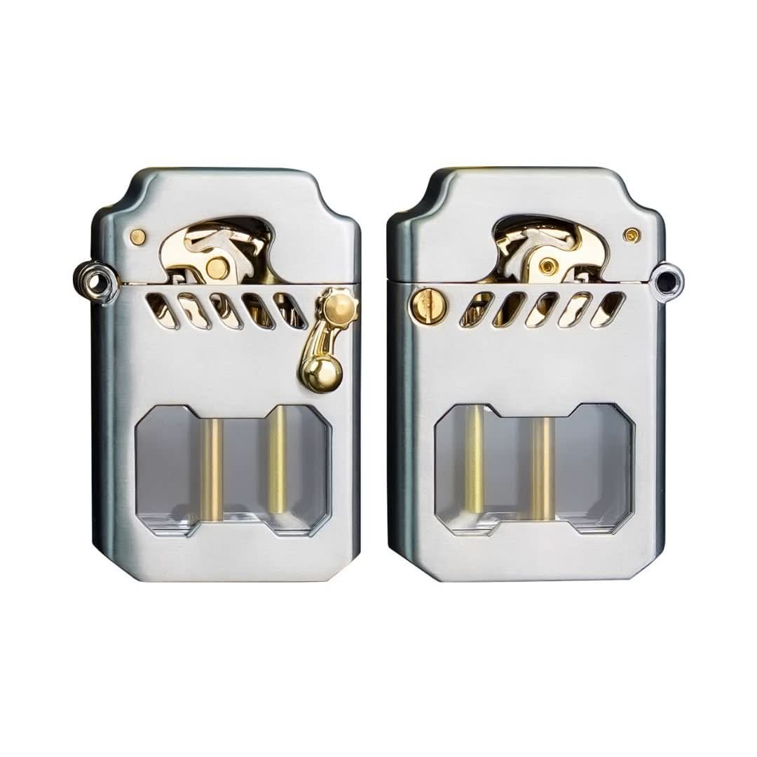 Close-up of a premium windproof lighter's mechanical gears, highlighting its unique design and robust build.