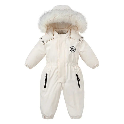 Unisex winter baby jumpsuit, warm ski suit for toddlers, cozy infant outerwear with hood