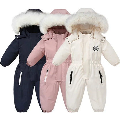 Baby winter fashion, cozy unisex jumpsuit for infants, warm snowsuit for cold weather