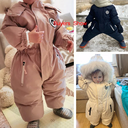 Unisex baby jumpsuit, warm winter suit for toddlers, hooded romper for snow play