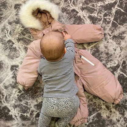 Infant outerwear, warm ski suit for baby, unisex winter jumpsuit, cozy snowsuit design