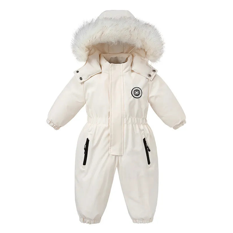 Blue toddler ski suit, unisex baby jumpsuit, warm snowsuit for winter, hooded design