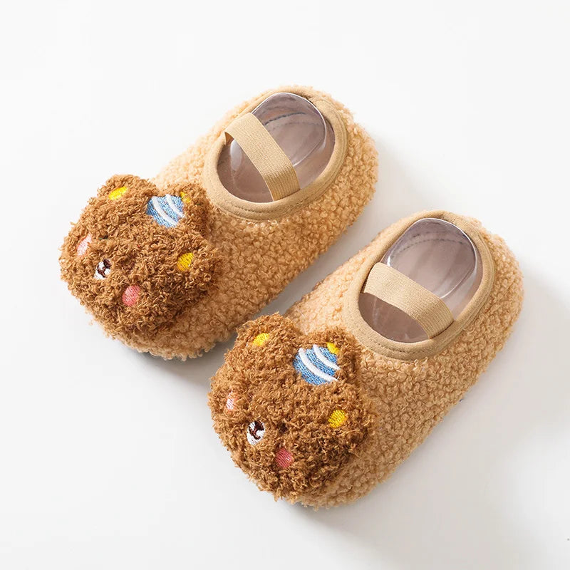 Winter bear themed First Walker Shoes for unisex babies, highly durable anti-slip