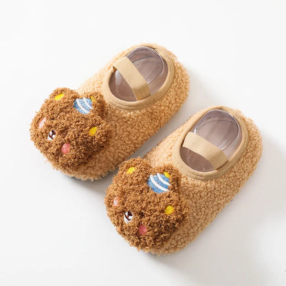 Winter bear themed First Walker Shoes for unisex babies, highly durable anti-slip