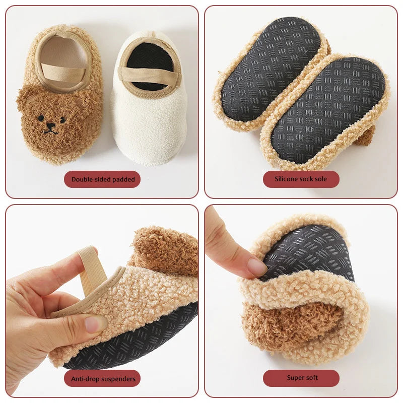 Winter-themed unisex baby shoes, First Walkers with cute bear accents
