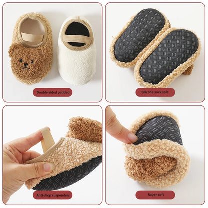 Winter-themed unisex baby shoes, First Walkers with cute bear accents