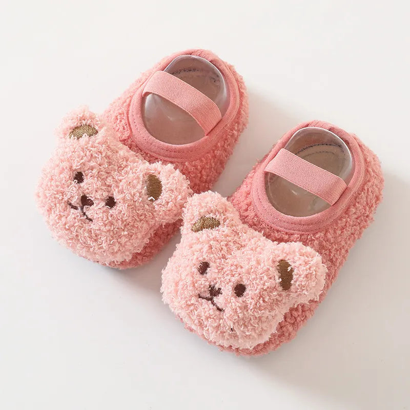 Side view of Winter Bear First Walker Shoes with a visible anti-slip sole texture