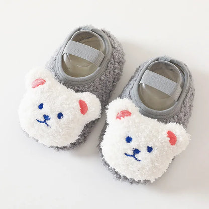 Top-down view of cozy Winter Bear First Walker Shoes, perfect infant footwear
