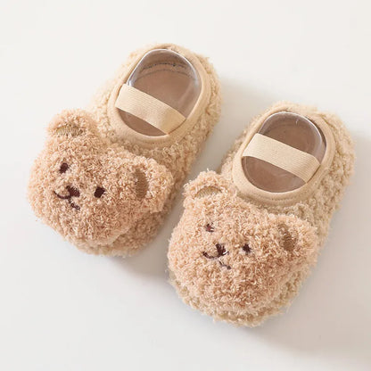 Unisex cotton baby shoes, First Walkers with bear face and anti-slip properties