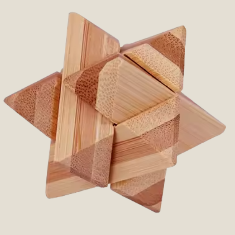 Unisex wooden 3D star brain teaser puzzle for adults and kids, a challenging educational logic game.