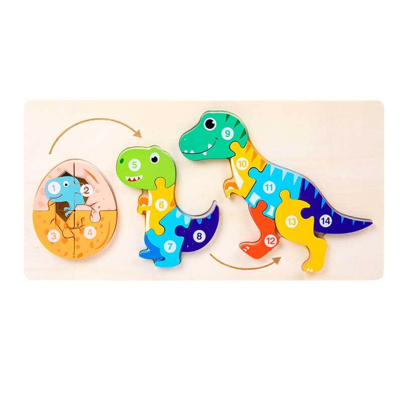 Detail of a wooden animal growth puzzle for toddlers, teaching animal development