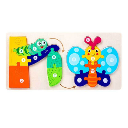 Unisex wooden animal growth puzzle set, a perfect preschool learning educational toy
