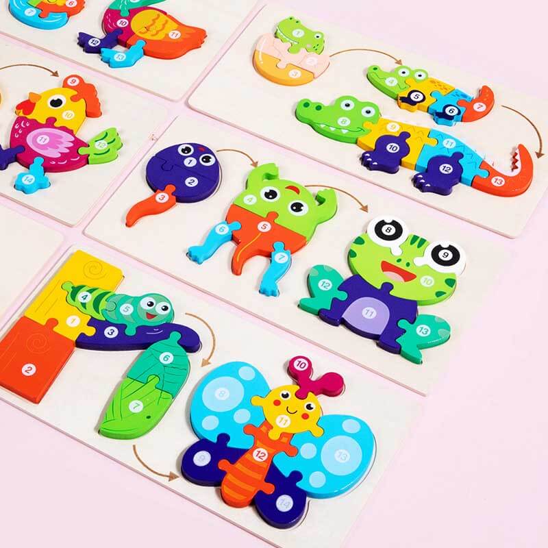 Colorful wooden animal puzzle, preschool learning toy for growing children, great gift