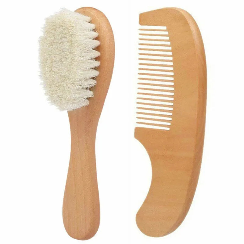 Natural wood baby hair brush with soft bristles for delicate toddler hair care