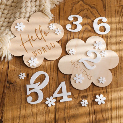 Unisex wooden baby monthly milestone cards set for newborn photography, baby shower gift