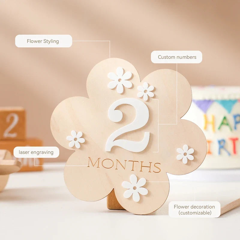 Wooden 'one month' baby milestone card, a perfect photography prop & newborn souvenir