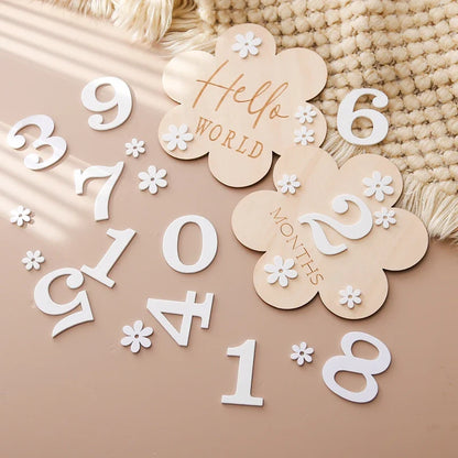 Wooden milestone cards set in a muslin bag, a thoughtful baby shower or newborn gift
