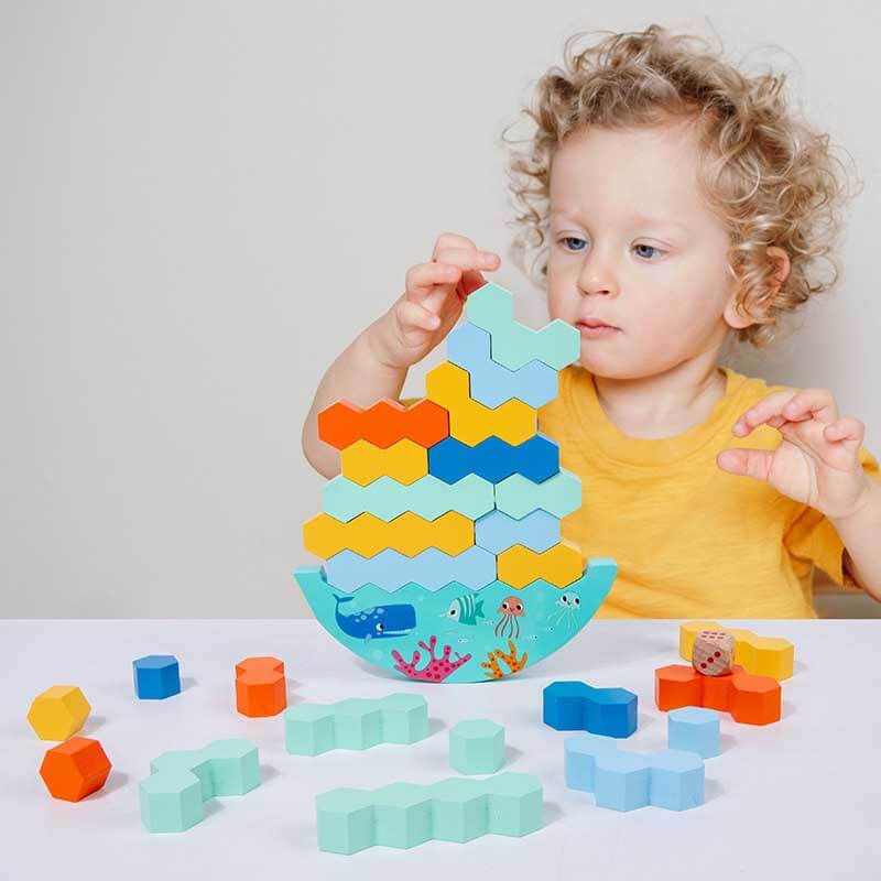Unisex wooden balance stacking blocks, colorful, for kids learning & fine motor skills