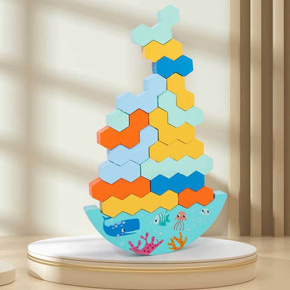 Preschool STEM toy: Wooden balance blocks game, educational play, develops fine motor skills
