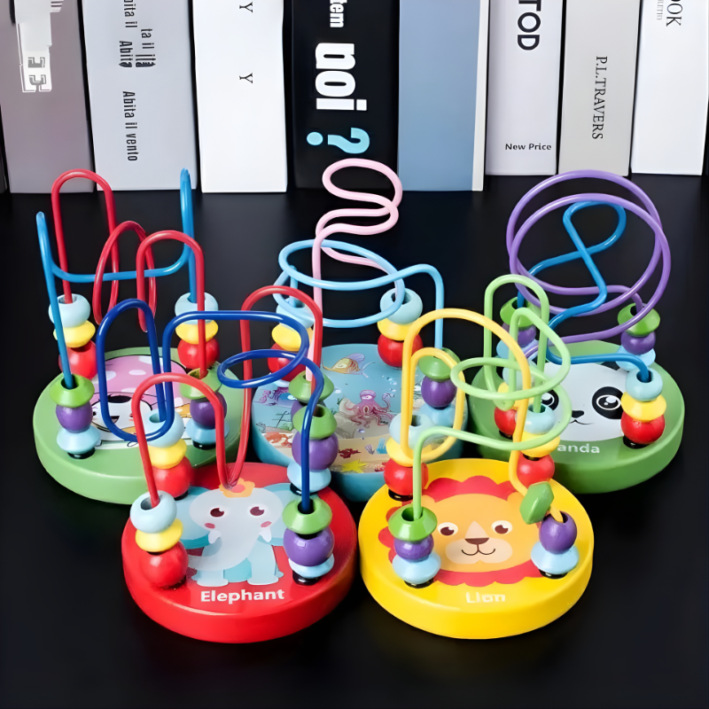 Unisex wooden bead maze toy with colorful wires and blocks for fine motor skill development, preschool.