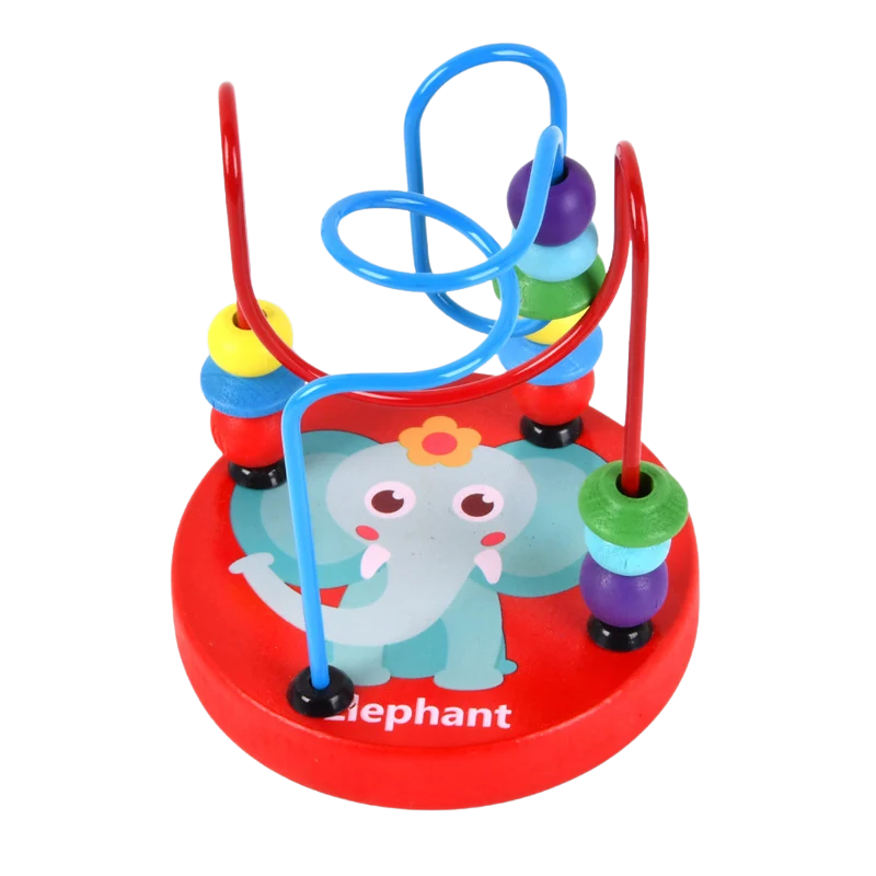 Unisex wooden bead maze educational toy, featuring various shapes and colors for toddler learning.