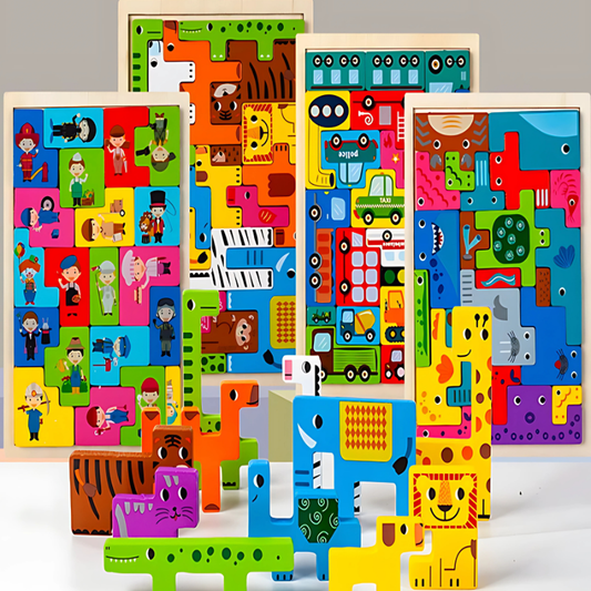 Unisex wooden educational puzzle for kids, colorful geometric shapes, learning toy